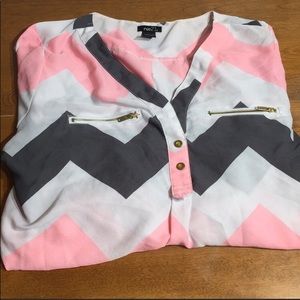 Pink and grey chevron top